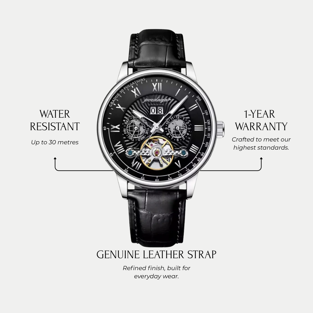Orologio da uomo Regent Obscura Breckmont con cinturino in vera pelle, vista completa