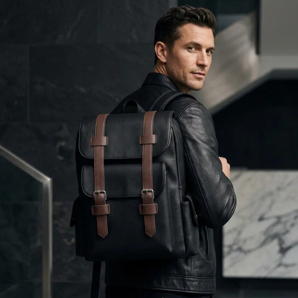 Zaino Blackwell in pelle premium Breckmont, dettaglio della finitura