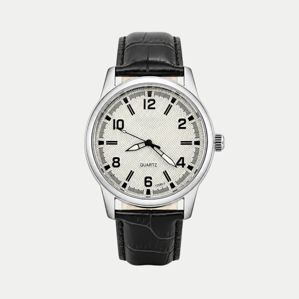 Orologio da uomo Ashford Avorio Breckmont con quadrante avorio e cinturino in vera pelle nera
