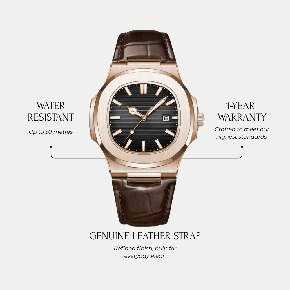 Orologio da uomo Halden Oro Rosa Onice Breckmont, vista laterale