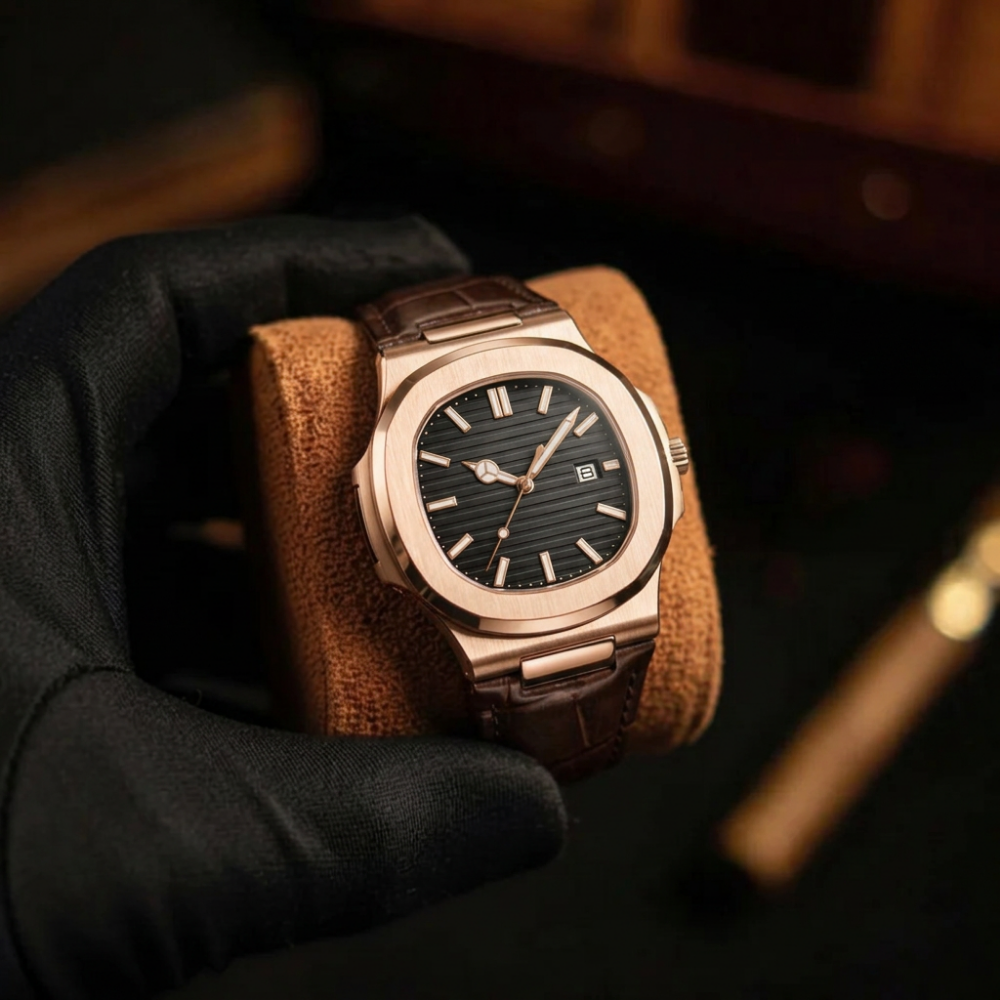 Orologio da uomo Halden Oro Rosa Onice Breckmont, vista completa