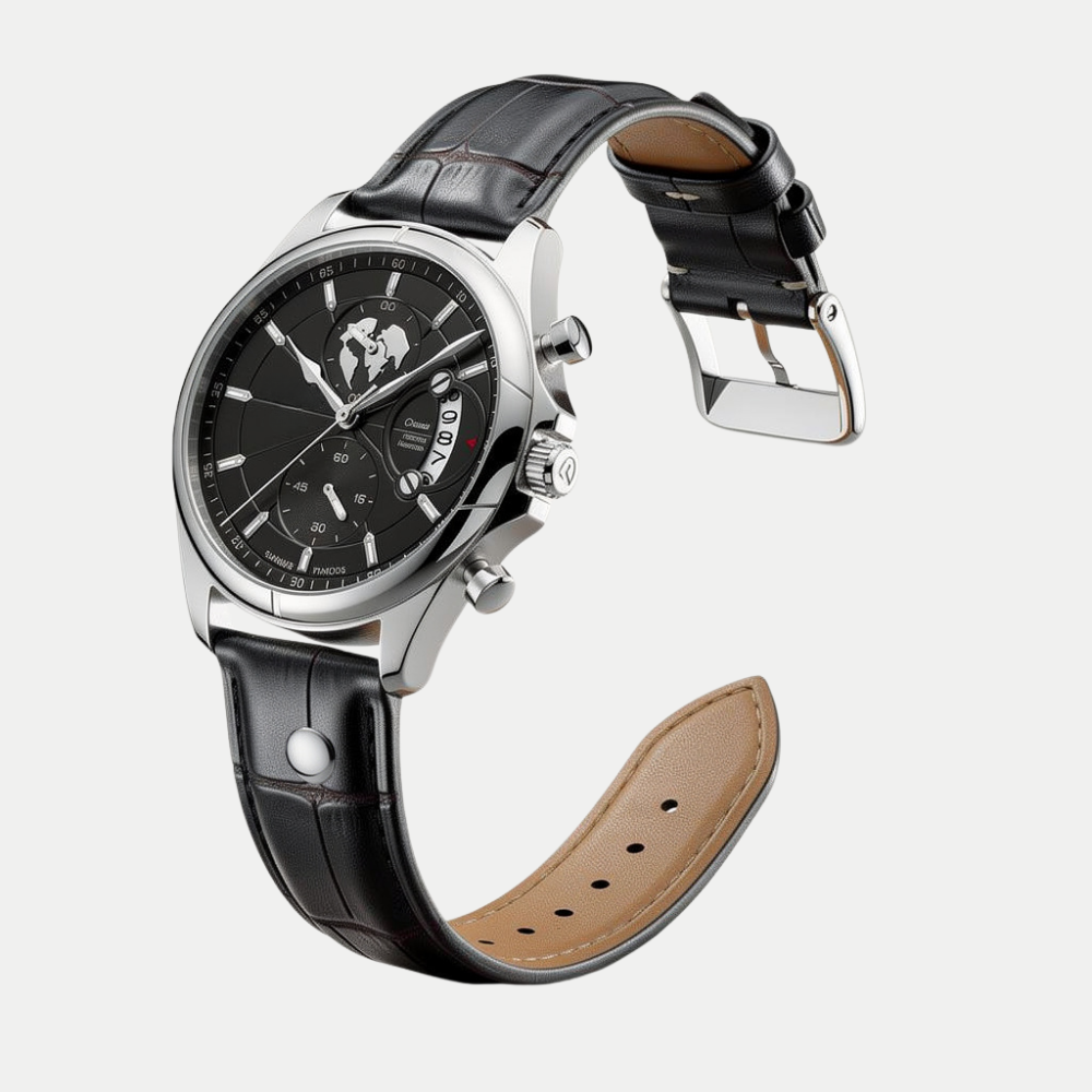 Meridian Acciaio Ossidiana Breckmont con cinturino in vera pelle